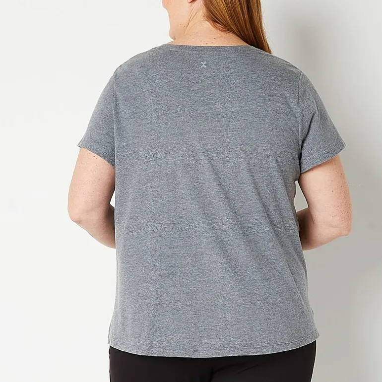 Xersion Womens Cotton Crew Neck Short Sleeve T-Shirt Plus