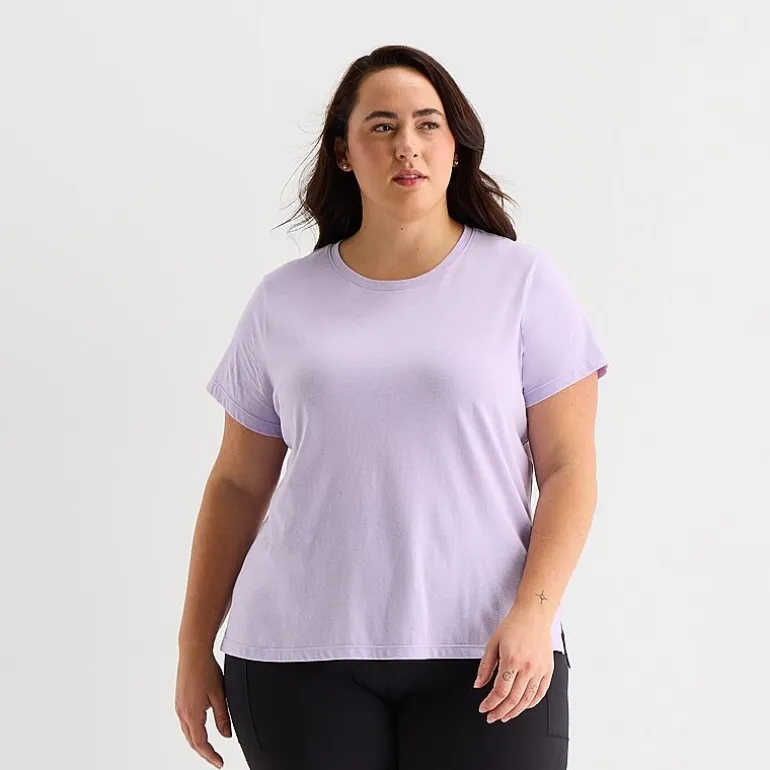 Xersion Womens Cotton Crew Neck Short Sleeve T-Shirt Plus