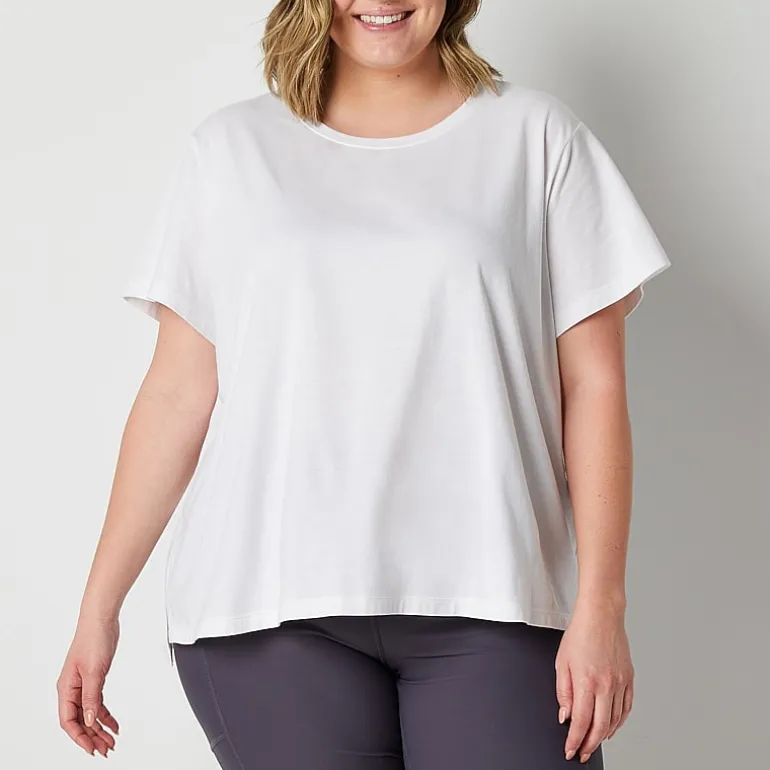 Xersion Womens Cotton Crew Neck Short Sleeve T-Shirt Plus
