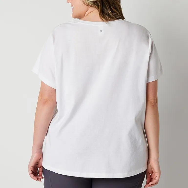 Xersion Womens Cotton Crew Neck Short Sleeve T-Shirt Plus