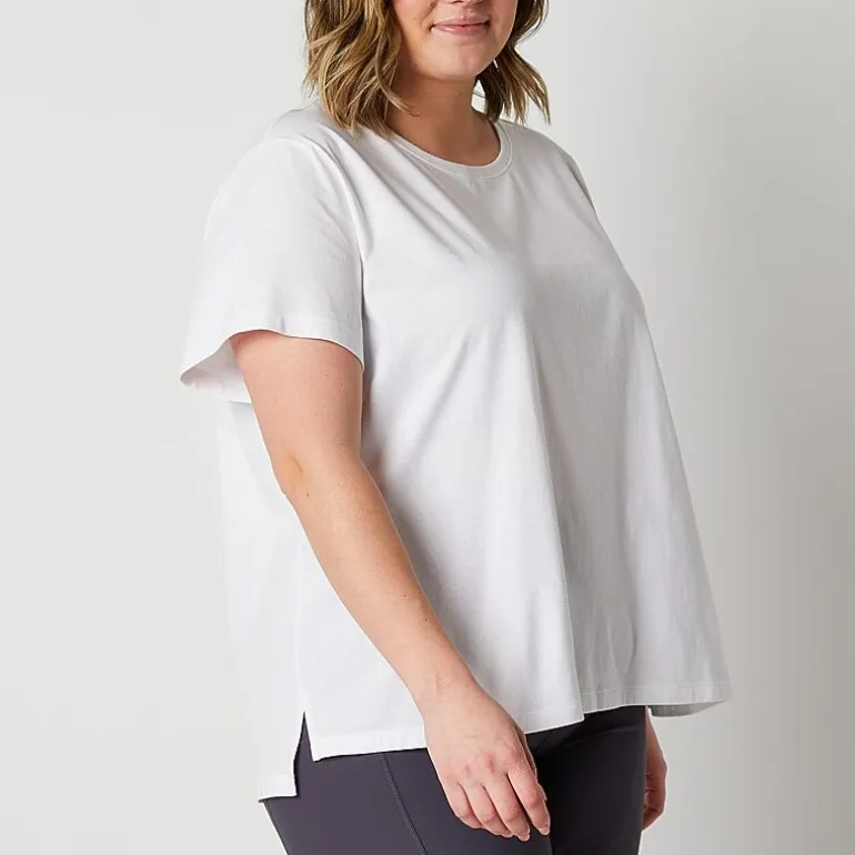 Xersion Womens Cotton Crew Neck Short Sleeve T-Shirt Plus