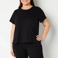 Xersion Womens Cotton Crew Neck Short Sleeve T-Shirt Plus