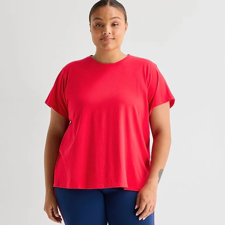 Xersion Womens Cotton Crew Neck Short Sleeve T-Shirt Plus