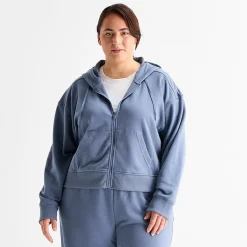 Xersion Womens French Terry Long Sleeve Zipper Active Plus Hoodie