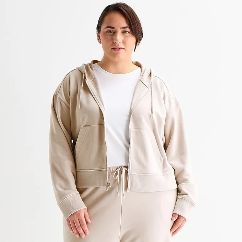 Xersion Womens French Terry Long Sleeve Zipper Active Plus Hoodie