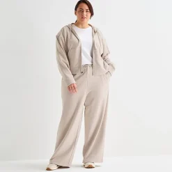 Xersion Womens French Terry Wide Leg Mid Rise Regular Fit Plus Active Pull-On Pant