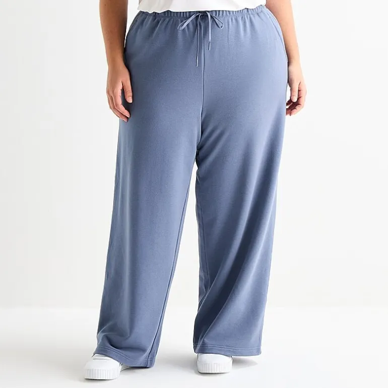 Xersion Womens French Terry Wide Leg Mid Rise Regular Fit Plus Active Pull-On Pant