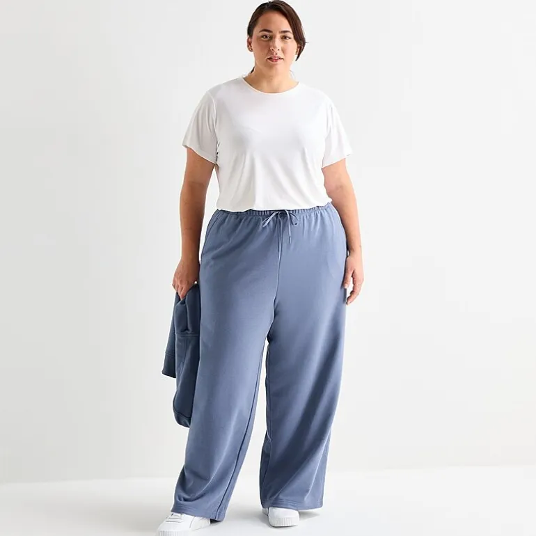 Xersion Womens French Terry Wide Leg Mid Rise Regular Fit Plus Active Pull-On Pant