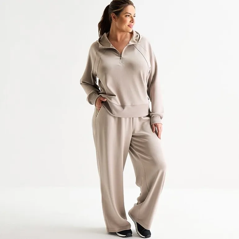 Xersion Womens Plus Scuba Luxe Hooded Half Zip Pullover