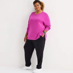 Xersion Womens Soft French Terry Crew Neck Long Sleeve Sweatshirt Plus