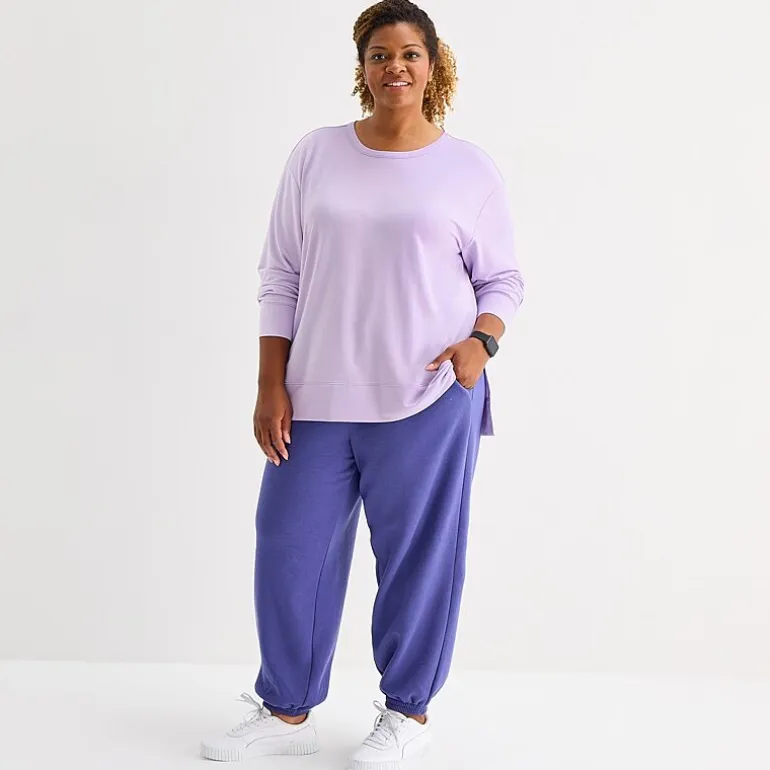 Xersion Womens Soft French Terry Crew Neck Long Sleeve Sweatshirt Plus