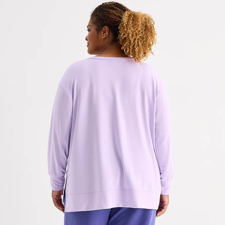 Xersion Womens Soft French Terry Crew Neck Long Sleeve Sweatshirt Plus
