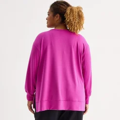 Xersion Womens Soft French Terry Crew Neck Long Sleeve Sweatshirt Plus