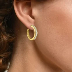 Yes, Please! C-Hoop Womens Lab Created White Sapphire 14K Gold Over Silver 20mm Hoop Earrings