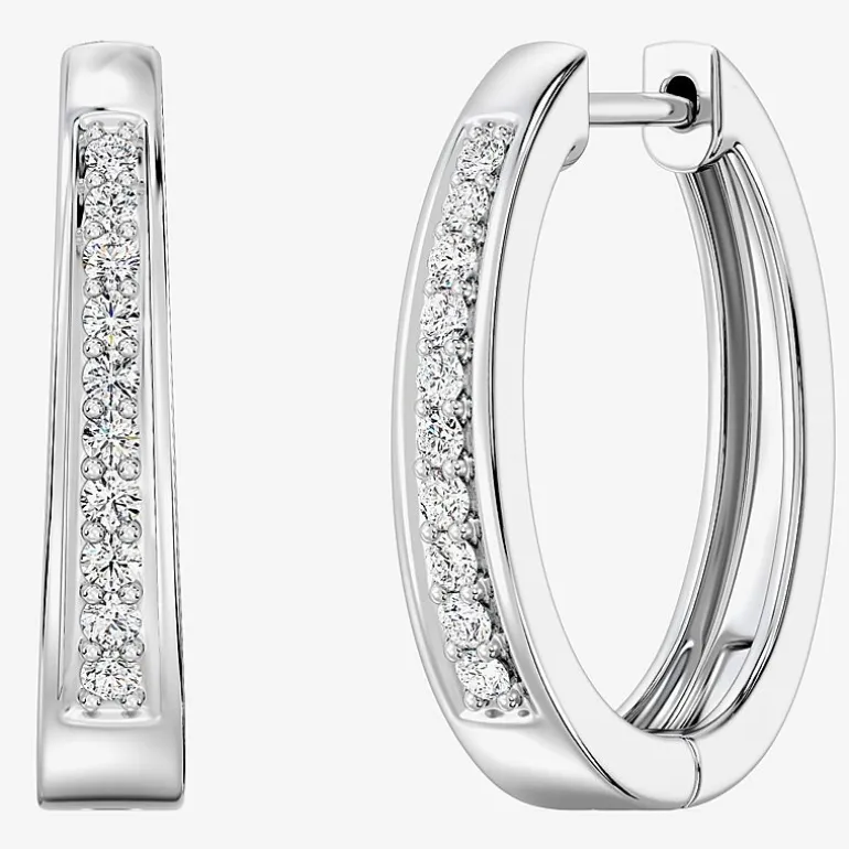 Yes, Please! (G, Si1-Si2) Womens 1/4 CT. T.W. Lab Grown White Diamond Sterling Silver 19.6mm Hoop Earrings