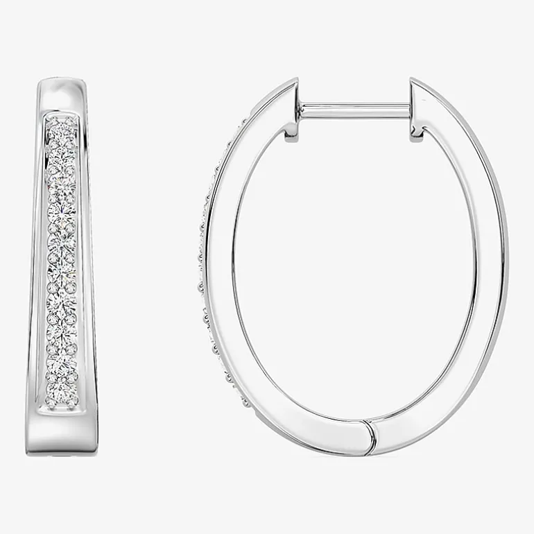 Yes, Please! (G, Si1-Si2) Womens 1/4 CT. T.W. Lab Grown White Diamond Sterling Silver 19.6mm Hoop Earrings