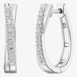 Yes, Please! (G, Si1-Si2) Womens 1/4 CT. T.W. Lab Grown White Diamond Sterling Silver 19.2mm Hoop Earrings