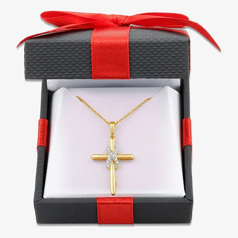 Yes, Please! Womens 1/10 CT. T.W. Lab Grown White Diamond Sterling Silver Cross Pendant Necklace
