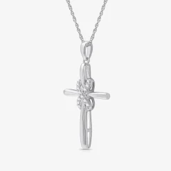 Yes, Please! Womens 1/10 CT. T.W. Lab Grown White Diamond Sterling Silver Cross Pendant Necklace