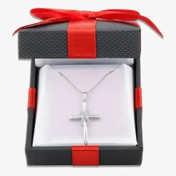 Yes, Please! Womens 1/10 CT. T.W. Lab Grown White Diamond Sterling Silver Cross Pendant Necklace