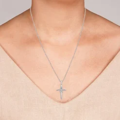 Yes, Please! Womens 1/10 CT. T.W. Lab Grown White Diamond Sterling Silver Cross Pendant Necklace