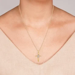 Yes, Please! Womens 1/10 CT. T.W. Lab Grown White Diamond Sterling Silver Cross Pendant Necklace