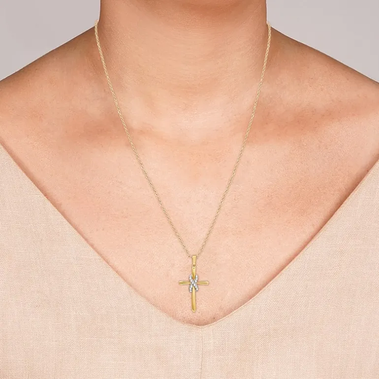 Yes, Please! Womens 1/10 CT. T.W. Lab Grown White Diamond Sterling Silver Cross Pendant Necklace