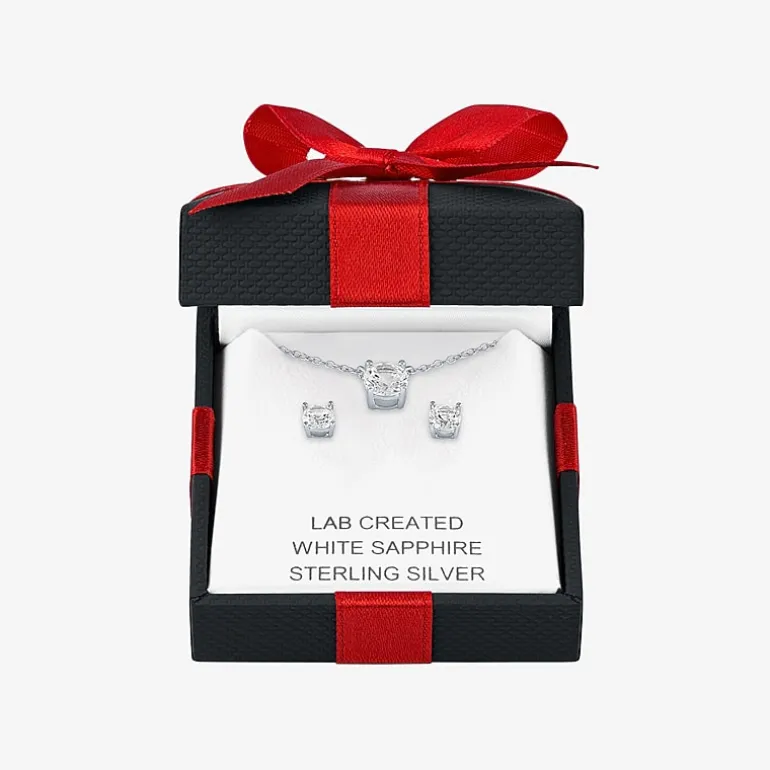 Yes, Please! Womens Lab Created White Sapphire Sterling Silver Round 2-pc. Jewelry Set