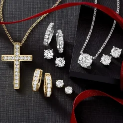 Yes, Please! Womens Lab Created White Sapphire 14K Gold Over Silver Round 2 Pair Earring Set