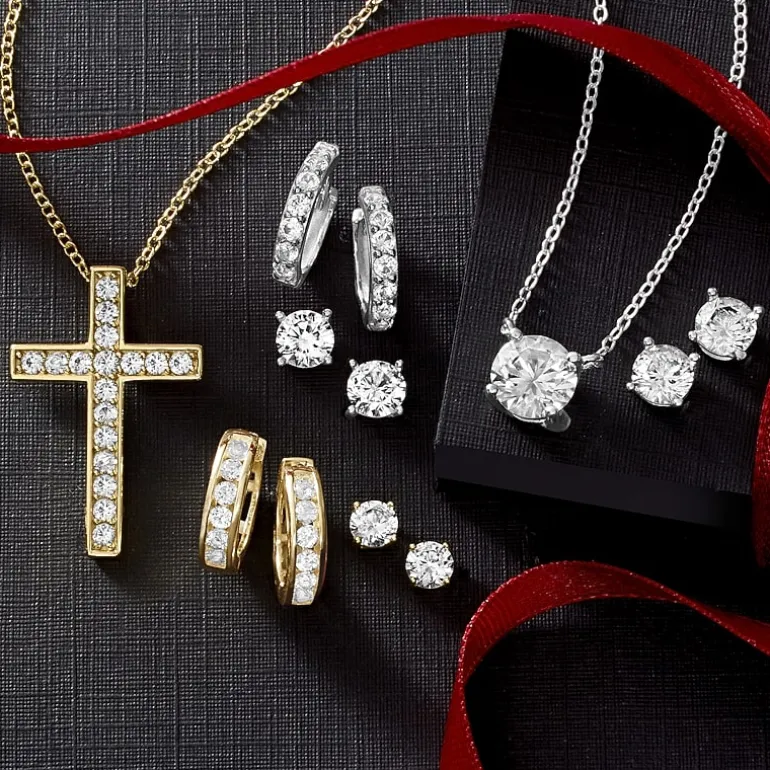 Yes, Please! Womens Lab Created White Sapphire 14K Gold Over Silver Round 2 Pair Earring Set