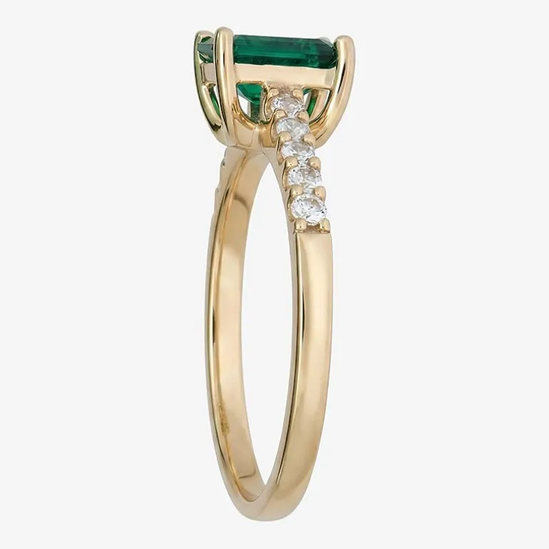 Yes, Please! Womens Lab Created Green Emerald Sterling Silver Side Stone Cocktail Ring