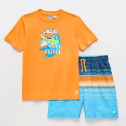 ZeroXposur Big Kid Boys UV Protection Striped 2-pc. Rash Guard Set