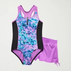 ZeroXposur Big Kid Girls Tie Dye Sleeveless One Piece Swimsuit