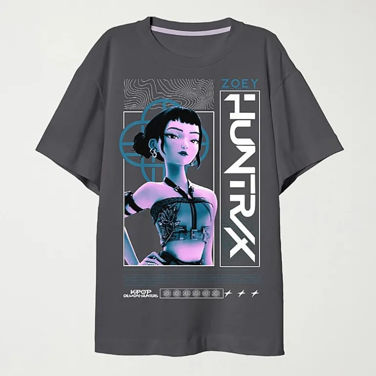 Zoey Big Kid Girls Crew Neck Short Sleeve Oversized KPop Demon Hunters Graphic T-Shirt